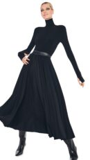 LS SHOULDER PAD TURTLE FLARED DRESS