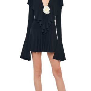 LS DEEP V RUFFLE MINI DRESS