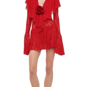 LONG SLEEVE DEEP V RUFFLE MINI DRESS