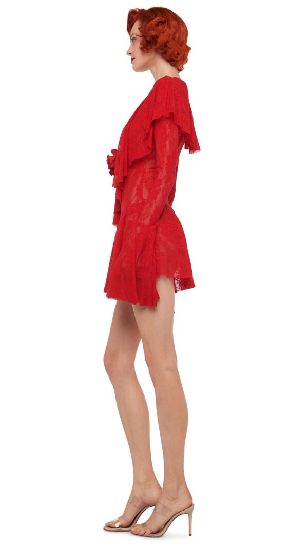 LONG SLEEVE DEEP V RUFFLE MINI DRESS - Image 2