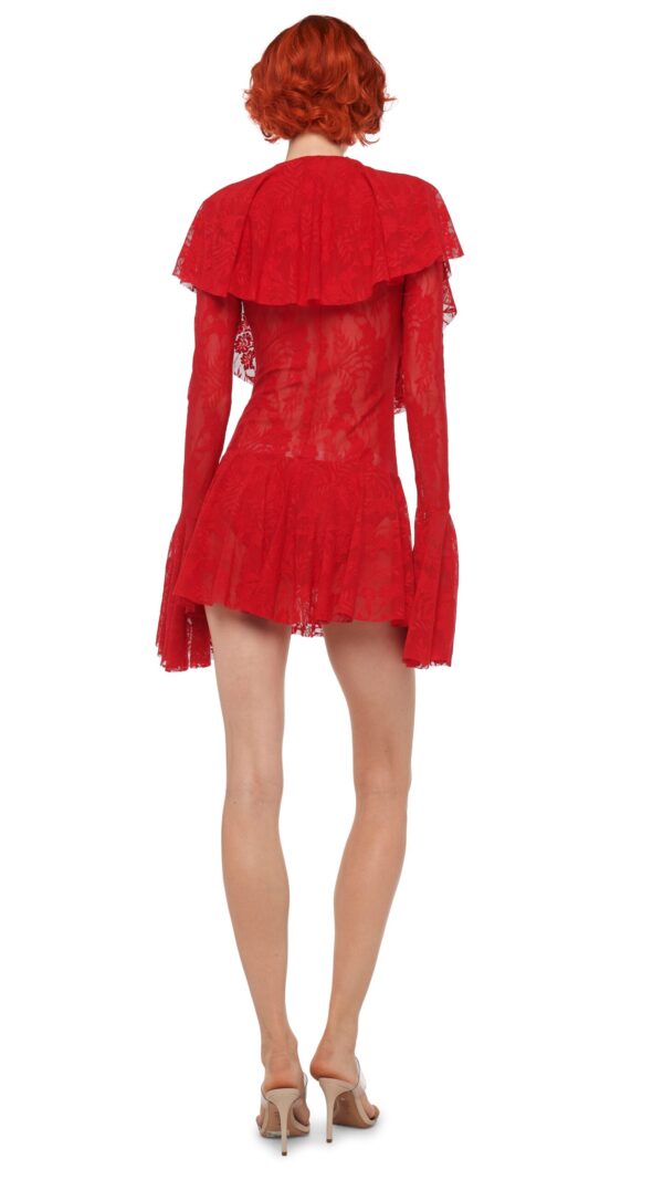 LONG SLEEVE DEEP V RUFFLE MINI DRESS - Image 3