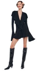 LS DEEP V RUFFLE MINI DRESS