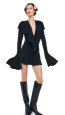 LS DEEP V RUFFLE MINI DRESS
