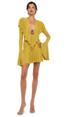 LONG SLEEVE DEEP V RUFFLE MINI DRESS