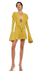 LONG SLEEVE DEEP V RUFFLE MINI DRESS